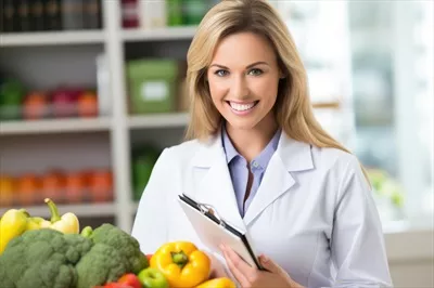 عکس تغذیه سالم و مشاوره غذایی توسط متخصص تغذیه زن در محیط کار
