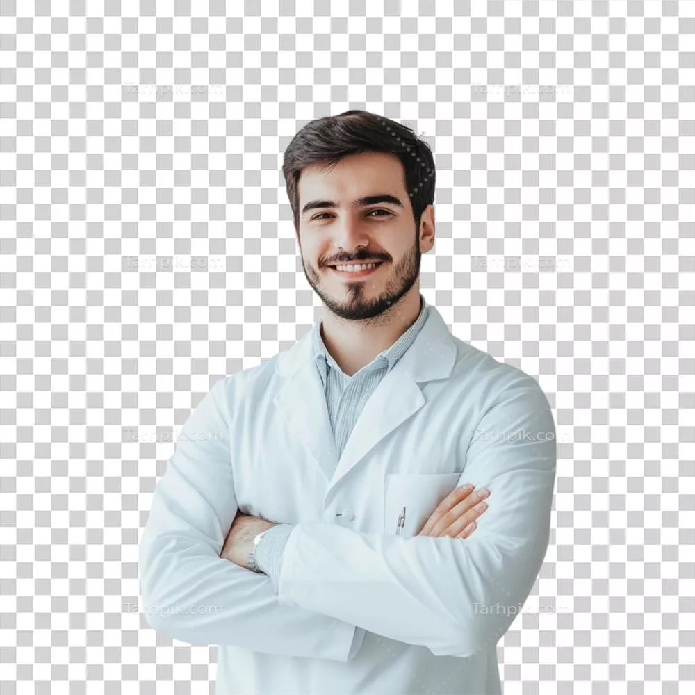 عکس دوربری تصویری از یک پزشک مرد در حال معاینه بیماران با روپوش سفید