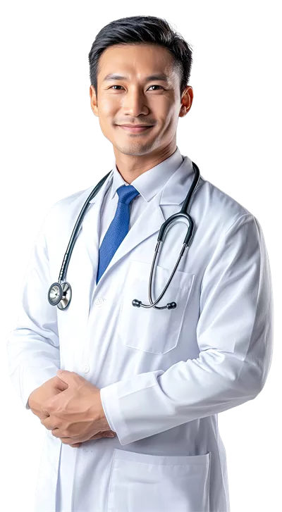 عکس دوربری تصویری از یک پزشک مرد در حال معاینه بیماران با لباس سفید و کراوات