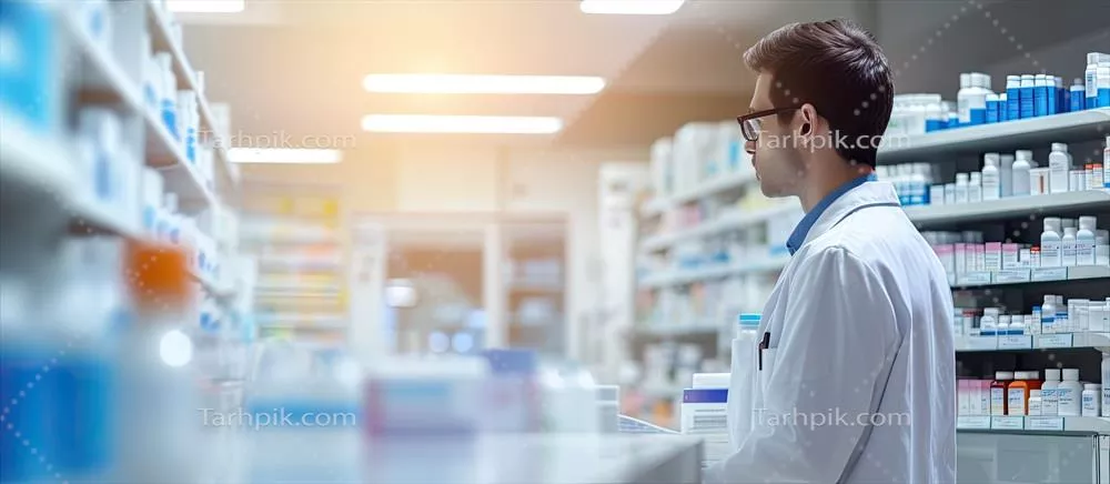 عکس داروساز آفریقایی-آمریکایی در حال بررسی موجودی داروها در داروخانه