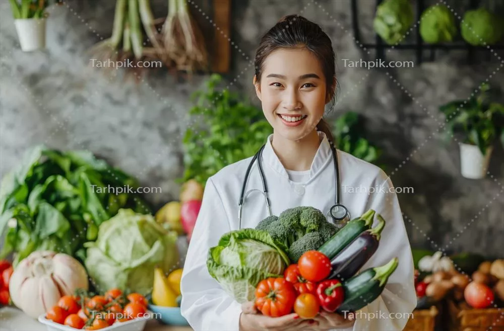 عکس تغذیه سالم با استفاده از محصولات تازه و طبیعی برای بهبود سلامت