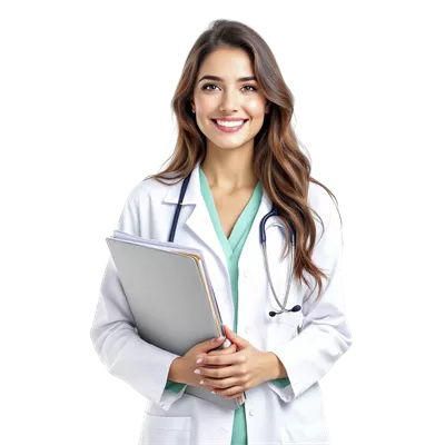 عکس دوربری پزشک زن با پوشه در دست، نماد تلاش و فداکاری در حرفه پزشکی