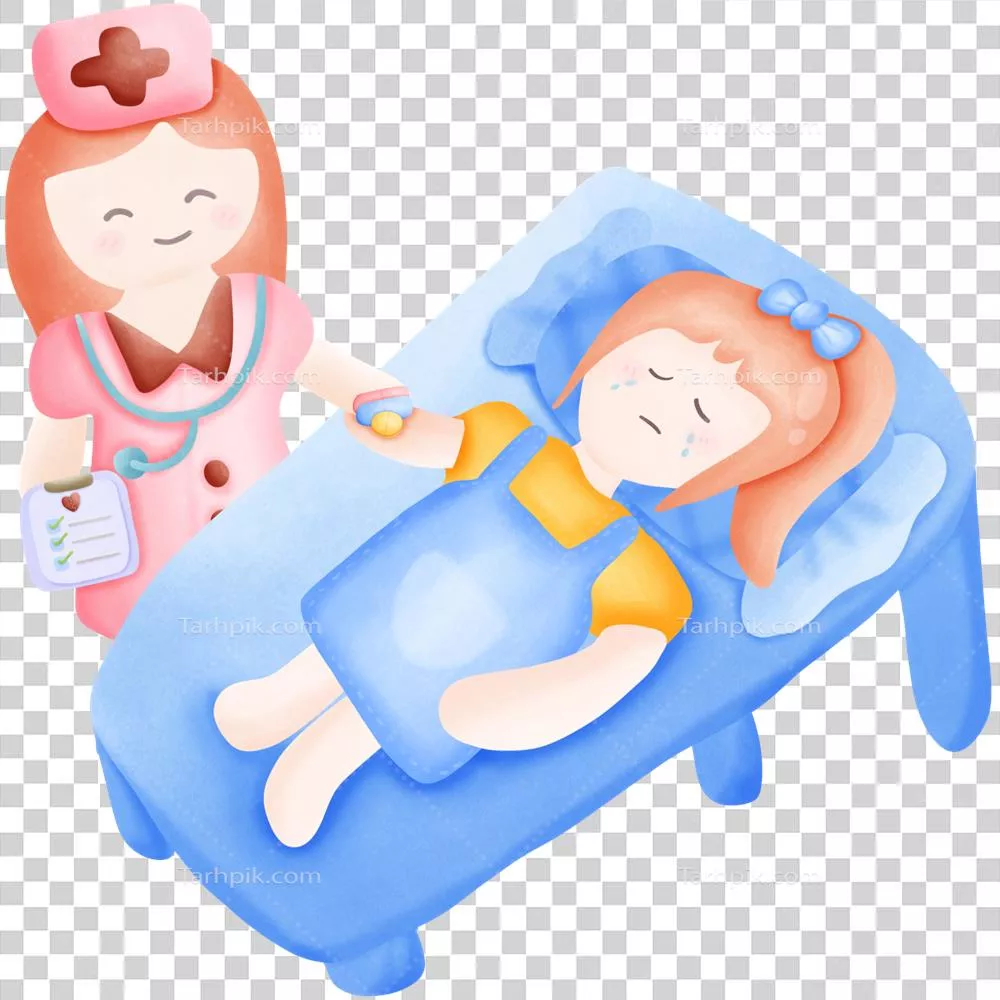 عکس دوربری دختر دراز کشیده بر روی تخت و پرستار در حال مراقبت و دادن دارو