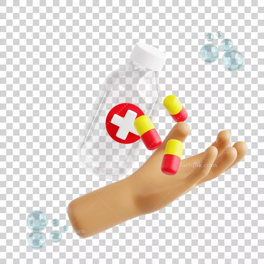 عکس دوربری نماد سه بعدی بطری دارو برای نمایش خدمات پزشکی و بهداشتی
