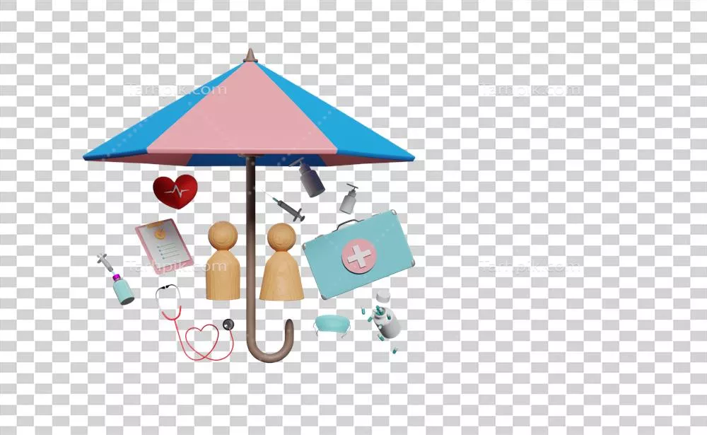 عکس دوربری کیف کمک های اولیه سه بعدی با عروسک های چوبی و چتر