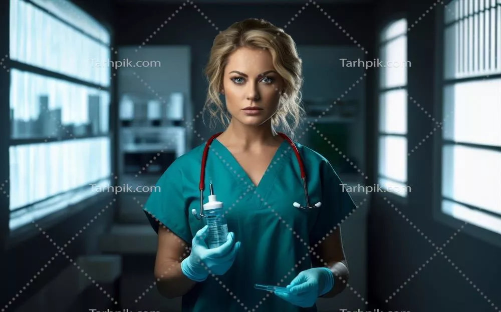 عکس پرتره ای زیبا و حرفه ای از یک پزشک زن در محیط پزشکی مدرن