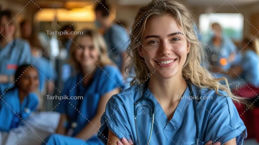 عکس زنی پرستار با لبخند در محیط بهداشتی و مشاوره پزشکی