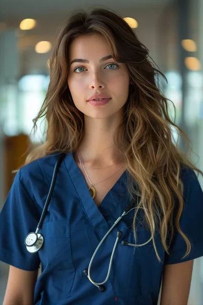 عکس پرتره ای از یک پزشک زن در لباس ویژه و با اعتماد به نفس
