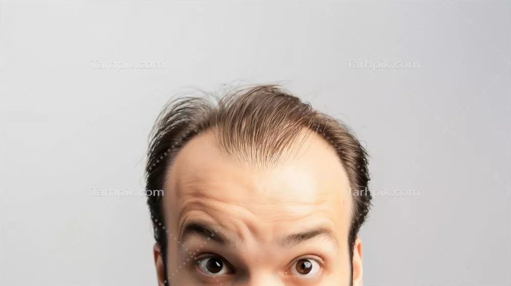 عکس تصویری از مردی با ریزش مو در استودیو، نشان دهنده استرس و نگرانی