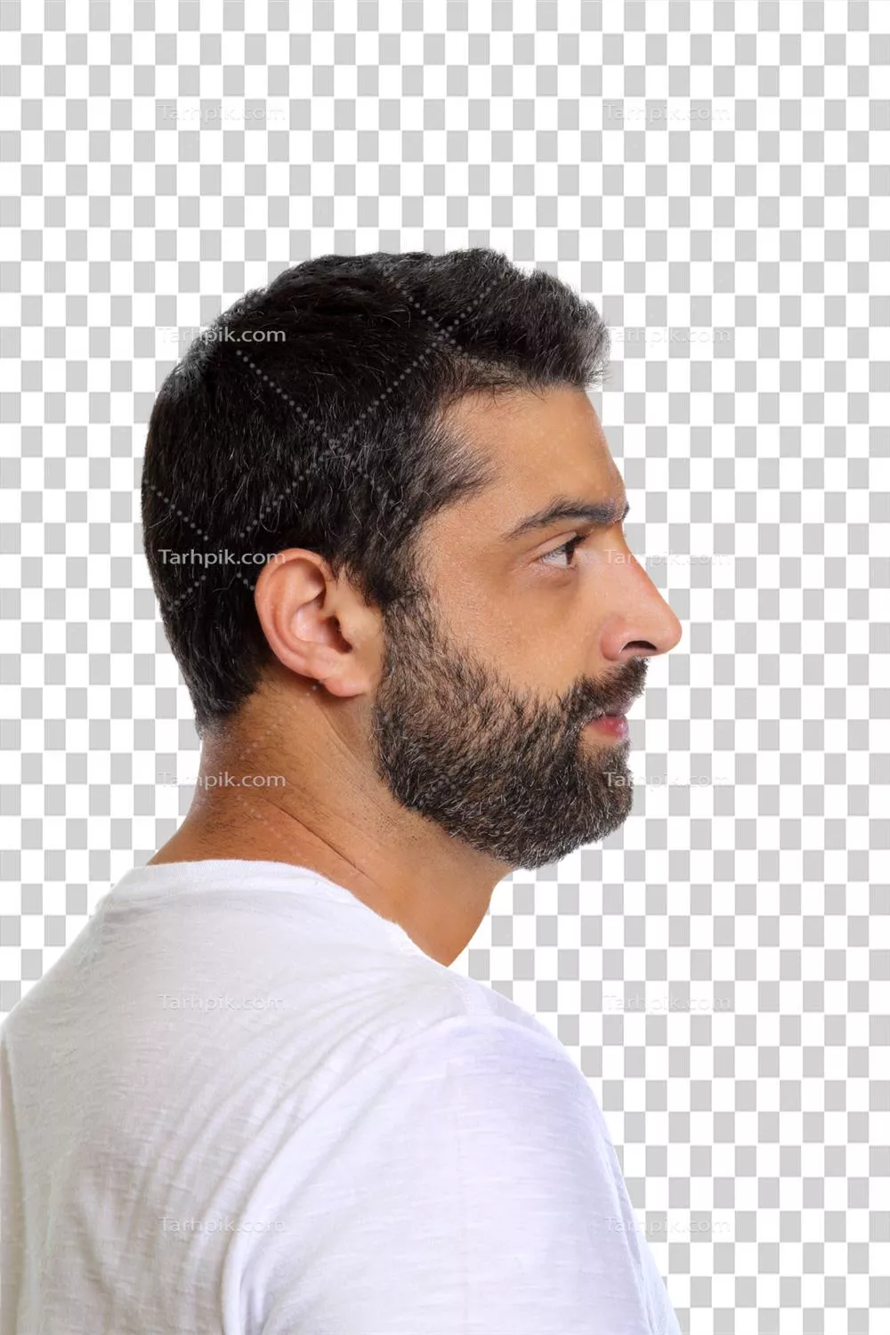 عکس دوربری مرد جوان با ریش در لباس غیررسمی بر روی پس زمینه شفاف