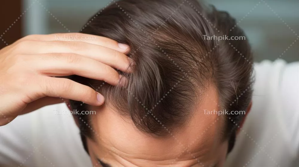 عکس بررسی وضعیت پوست سر و نیاز به کاشت مو توسط یک مرد با استفاده از هوش مصنوعی