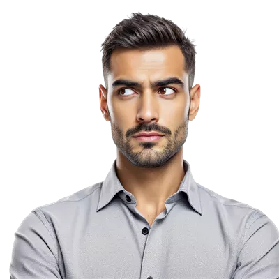 عکس دوربری مردی با پیراهن و دستان قفل شده در حالت تفکر عمیق