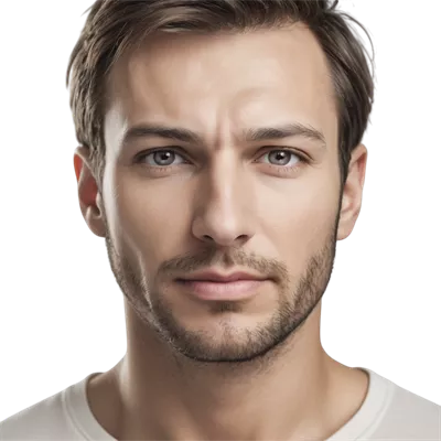 عکس دوربری مردی با ریش و پیراهن سفید در حال نشستن در یک کافه دنج