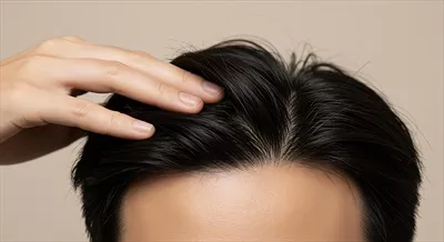 عکس بررسی نازک شدن خط موی مرد آسیایی با نور ملایم و تکنولوژی هوش مصنوعی
