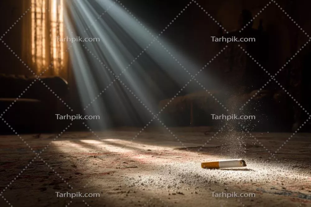 عکس سیگاری که بر روی زمین در مقابل پنجره افتاده است