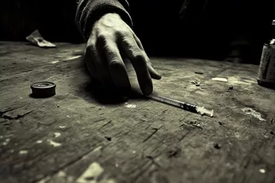 عکس شخصی که سرنگی را بر روی میز نگه داشته است و در حال آماده سازی است