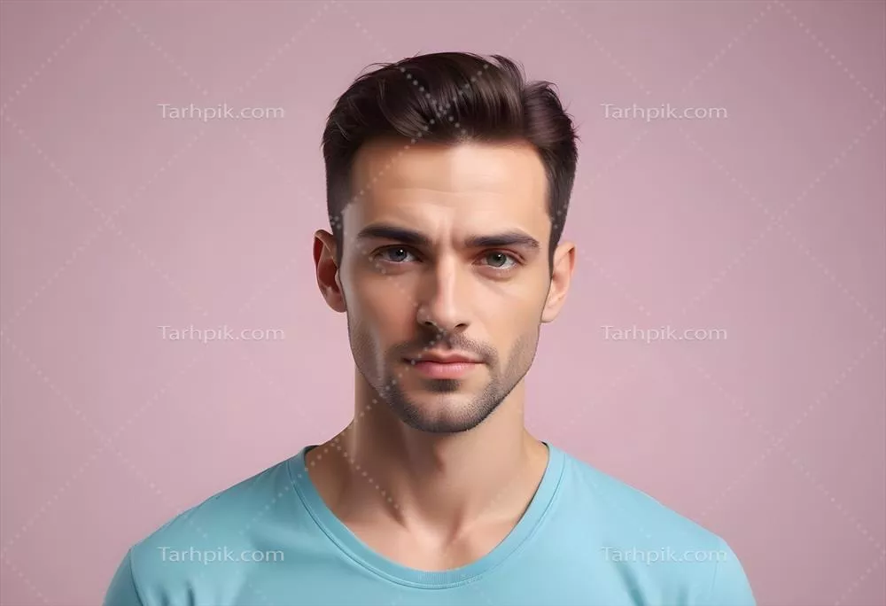 عکس مردی مثبت اندیش در پس زمینه ای تمیز و آرامش بخش