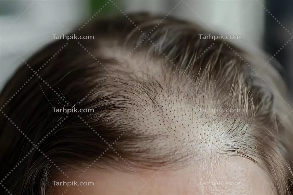 عکس تصویری نزدیک از موهای نازک و پوست سر یک فرد