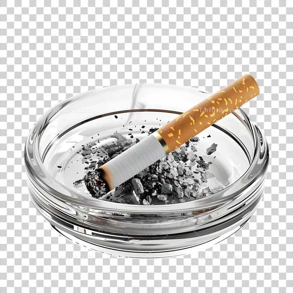 عکس دوربری تصویری زیبا از سیگار در خاکستر با پس زمینه شفاف