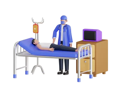 عکس دوربری تصویری سه بعدی از پزشک در حال بررسی وضعیت سلامت بیمار در بیمارستان