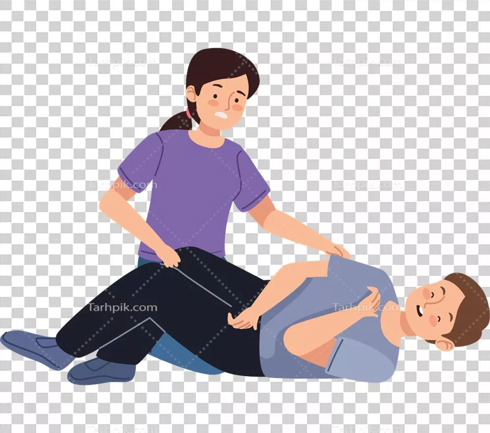 عکس دوربری زنی در حال کمک به مردی برای بلند شدن از زمین در یک صحنه انسانی