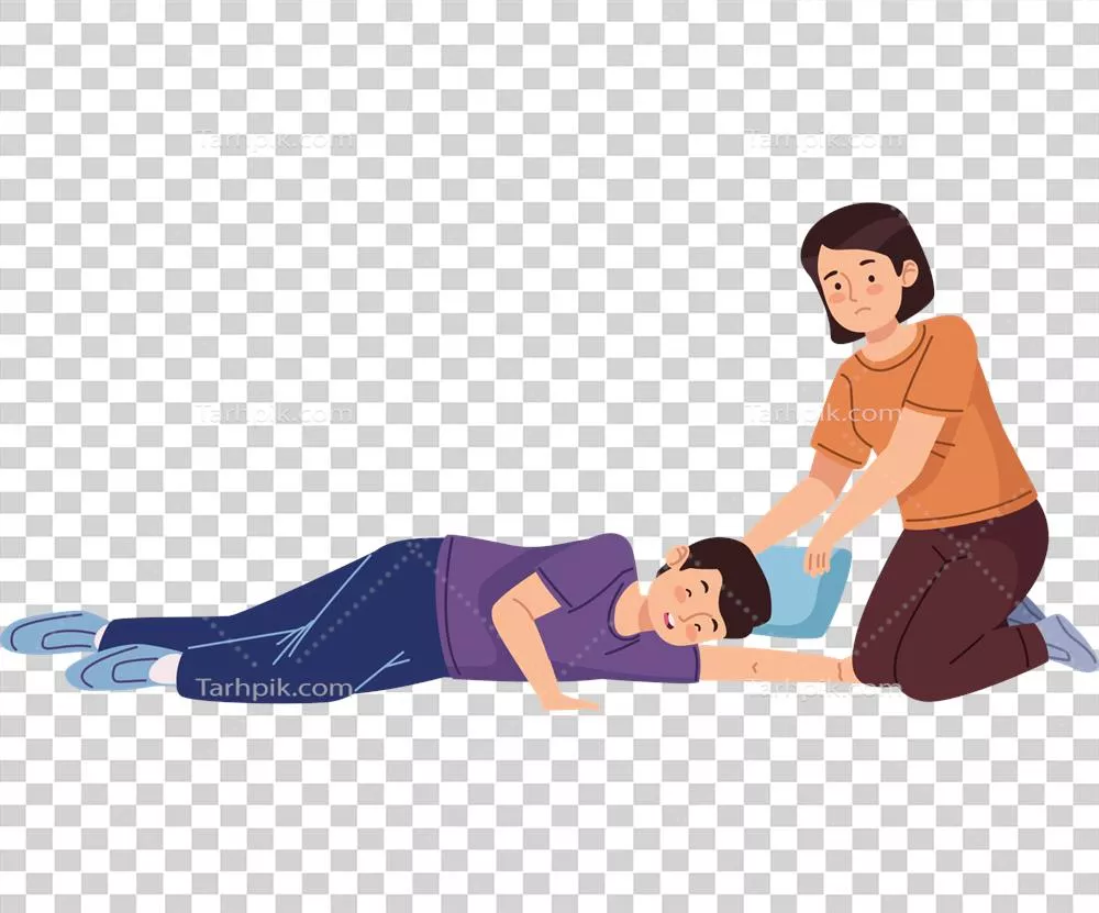 عکس دوربری زنی در حال کمک به مردی که بر روی زمین افتاده است