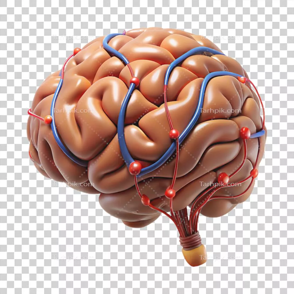 عکس دوربری مدل سه بعدی با کیفیت بالا و سنتی از مغز انسان با مسیرهای عصبی مشخص شده