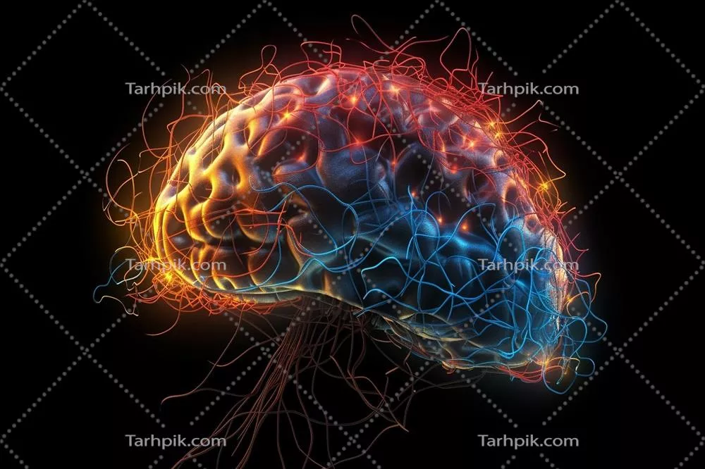 عکس مغز انسان دیجیتال درخشان با امواج عصبی الکتریکی و هوش مصنوعی