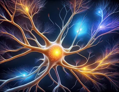 عکس نمای نزدیک و درخشان از نورون ها در سطح میکروسکوپی