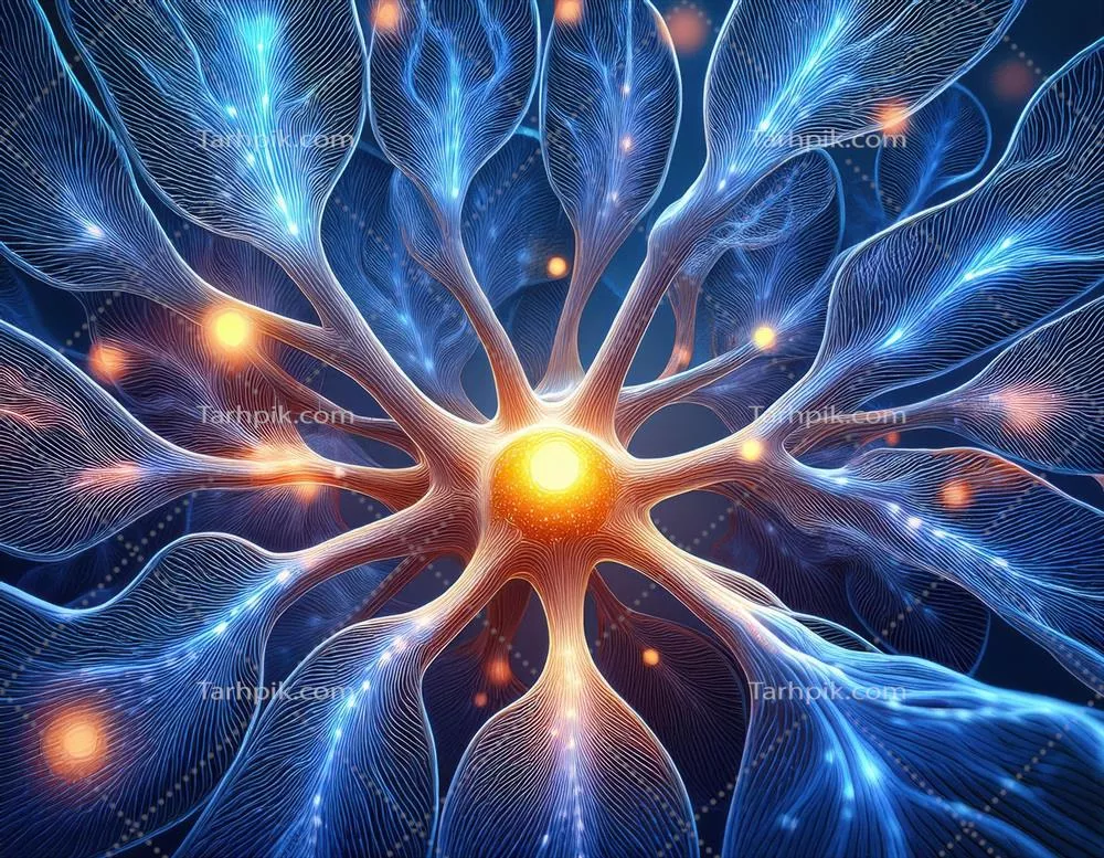عکس نمای نزدیک و درخشان از نورون ها در سطح میکروسکوپی