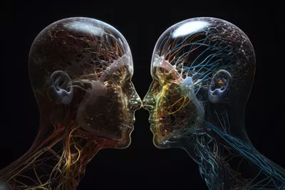عکس تصویری هنری از دو سایه انسانی در پس زمینه تاریک با احساسات عمیق