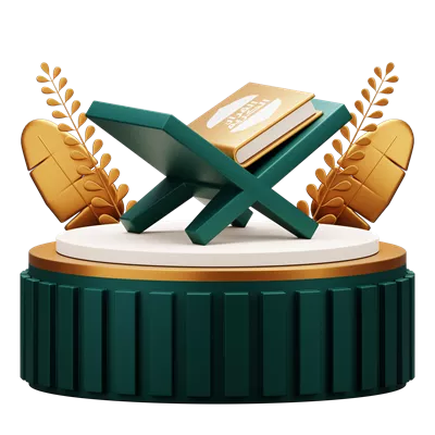 عکس دوربری تصویری سه بعدی از قرآن کریم بر روی منبر، مناسب برای ماه رمضان
