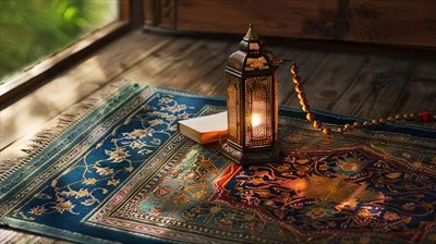 عکس قرآن کریم به همراه تسبیح و فانوس تزئینی عربی