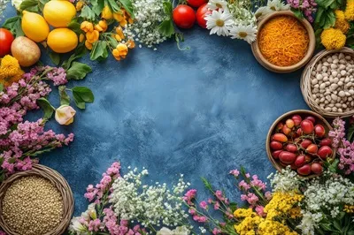 عکس چیدمان سنتی سفره هفت سین برای نوروز با نمادهای غذایی و تزئینات زیبا