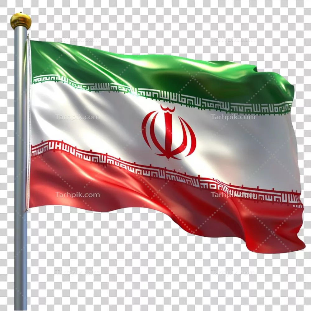 عکس دوربری پرچم ایران در حال اهتزاز با رنگ های زنده سبز، سفید و قرمز