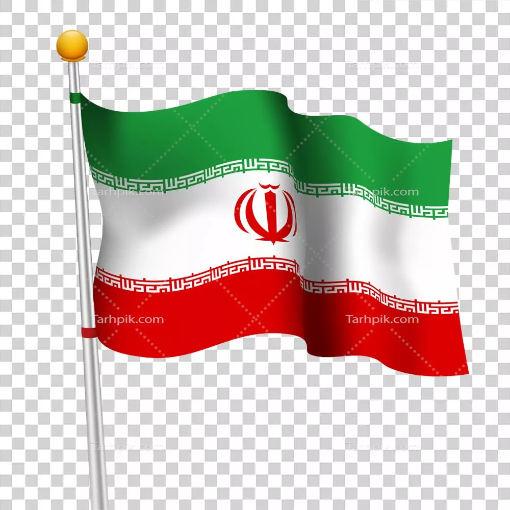 عکس دوربری پرچم ایران در حال اهتزاز بر فراز دکل، نماد ملی و فرهنگی