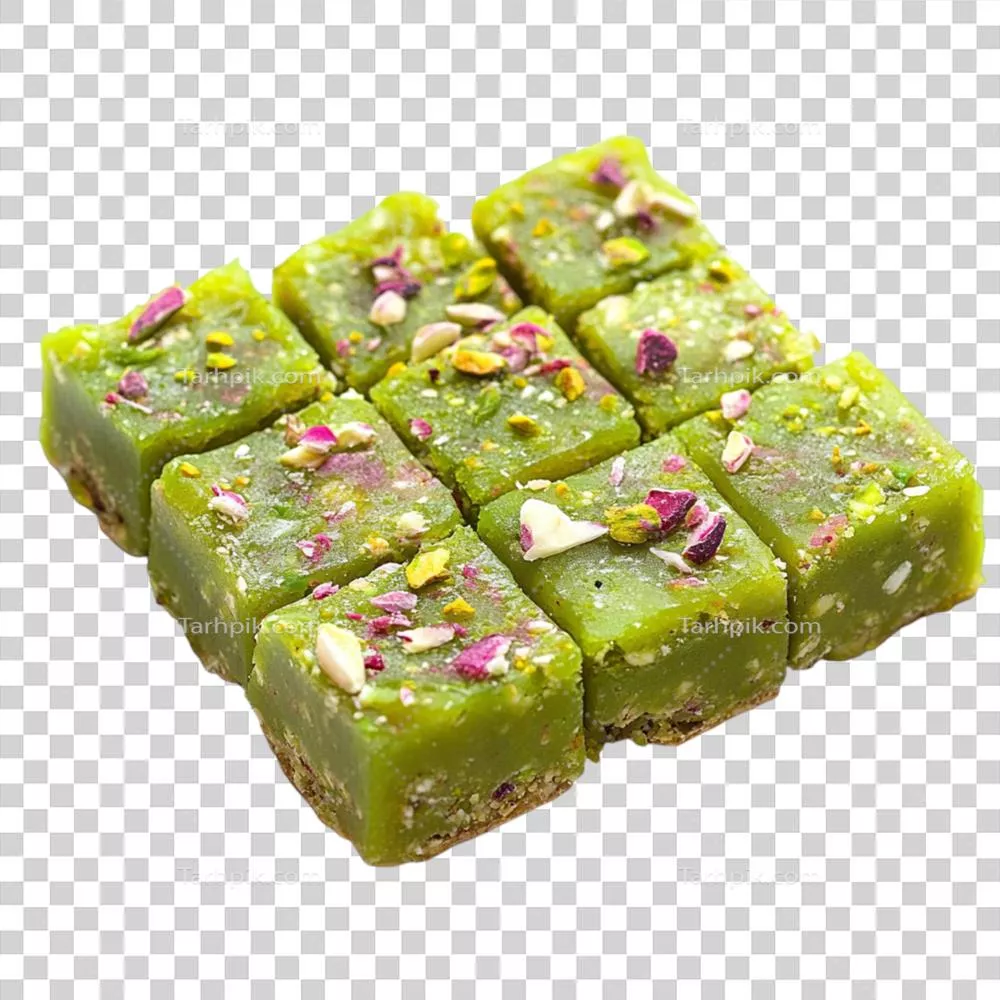 عکس دوربری دسر باقلوا با پسته: شیرینی سنتی خاورمیانه با طعمی دلپذیر