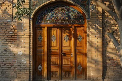 عکس درهای چوبی سنتی با تزئینات زیبا و کاشی کاری های هنری
