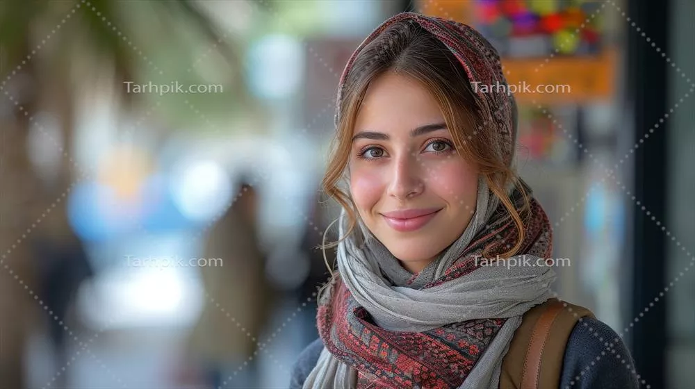 عکس دانشجوی جوان خاورمیانه ای با گوشی هوشمند و کتاب های درسی در حال قدم زدن در شهر