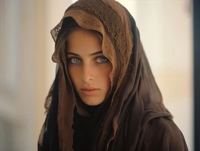 عکس تصویری تاریخی از زن عرب در اوایل قرن بیستم با رنگ های کهنه