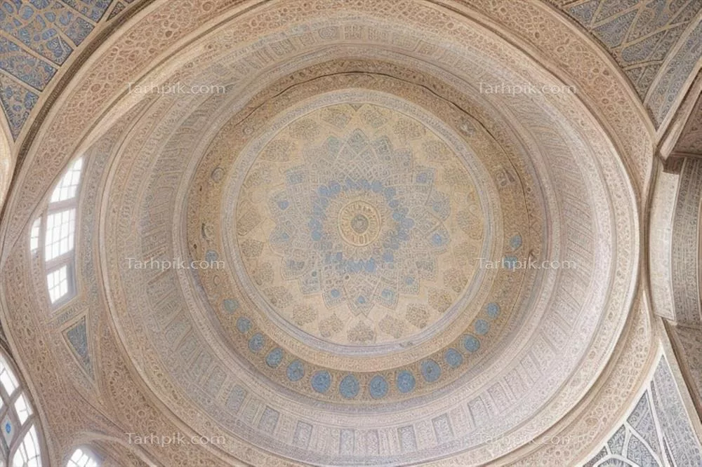 عکس جزئیات معماری گنبد یک مسجد با پس زمینه ای زیبا و خلاقانه