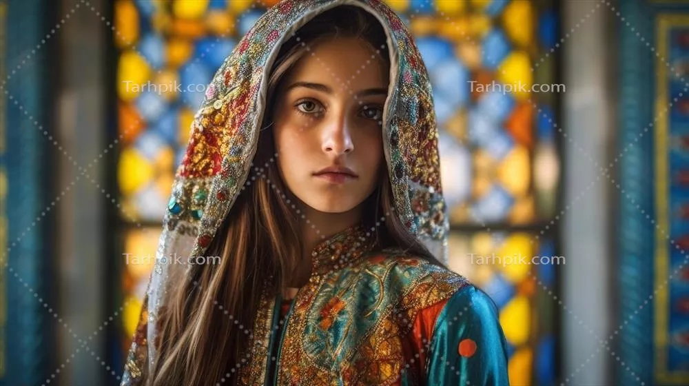 عکس زنی با لباس های سنتی رنگارنگ در حال نمایش فرهنگ و زیبایی
