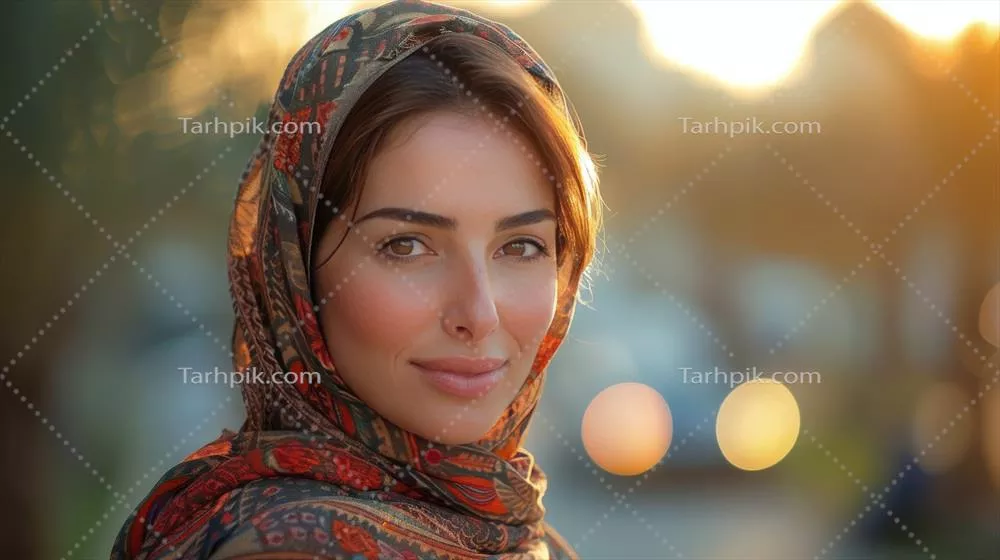 عکس زنی با حجاب و شال زیبا در حال قدم زدن در خیابان