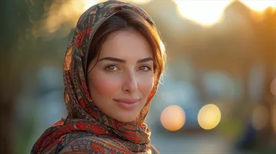 عکس زنی با حجاب و شال زیبا در حال قدم زدن در خیابان