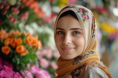 عکس زنی با روسری در میان گل ها: زیبایی و فرهنگ در یک قاب