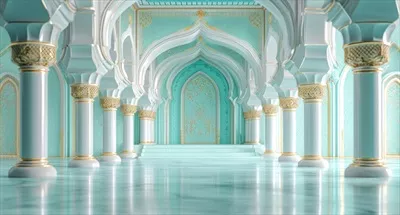 عکس مسجد اسلامی زیبا با پس زمینه آبی و طراحی مدرن