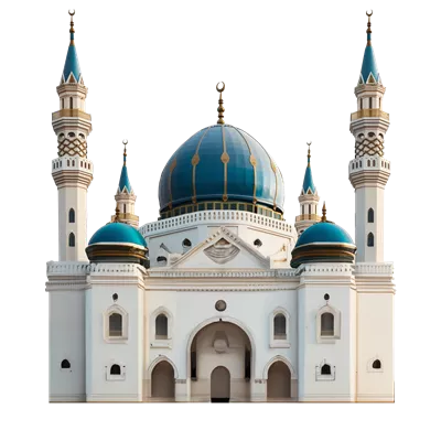 عکس دوربری مسجد زیبا با گنبدها و مناره های شگفت انگیز در پس زمینه شفاف