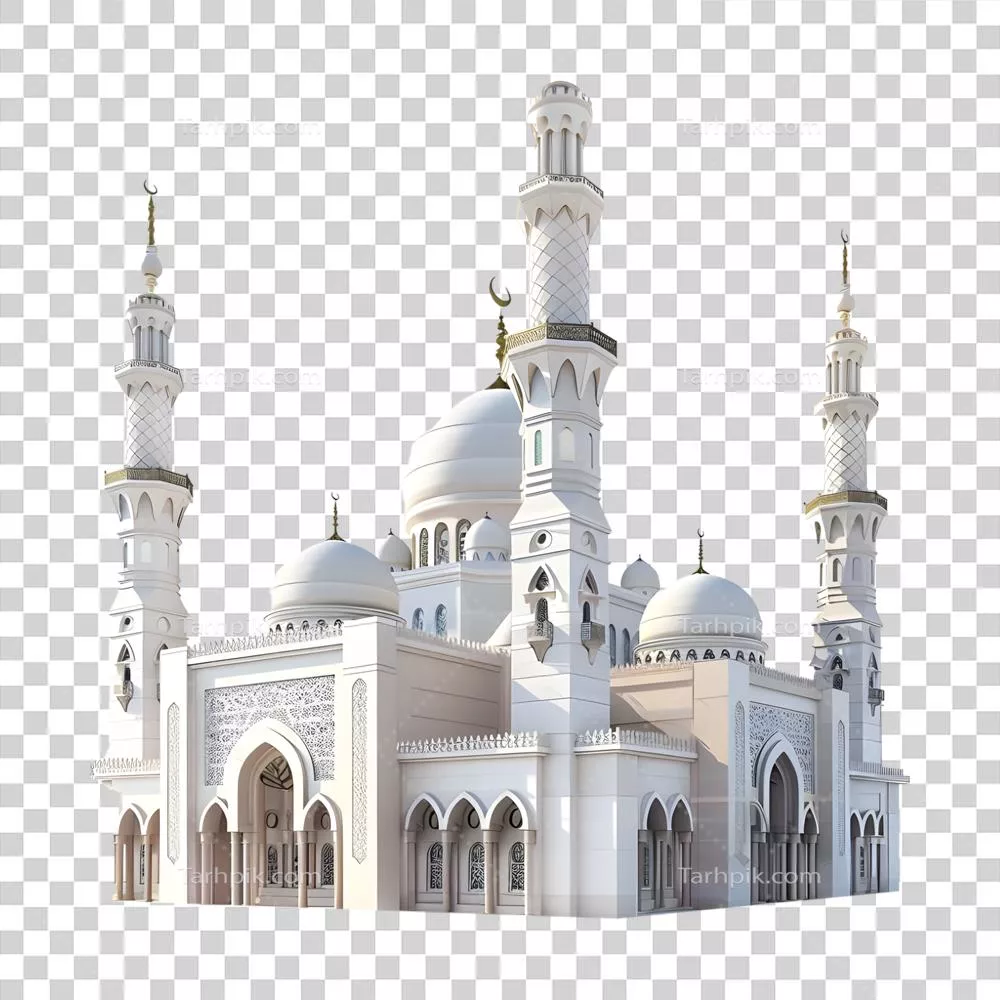 عکس دوربری تصویری سه بعدی از یک مسجد اسلامی با طراحی هوش مصنوعی بر روی پس زمینه شفاف