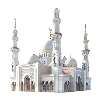 عکس دوربری تصویری سه بعدی از یک مسجد اسلامی با طراحی هوش مصنوعی بر روی پس زمینه شفاف
