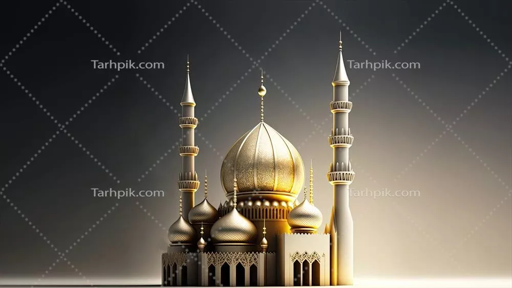 عکس تصویری زیبا و سه بعدی از مسجد طلایی با طراحی منحصر به فرد در پس زمینه درخشان